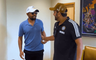 আহমেদাবাদে ক্যাপ্টেন্স ডে-র আগেই মুখোমুখি রোহিত শর্মা ও বাবর আজম