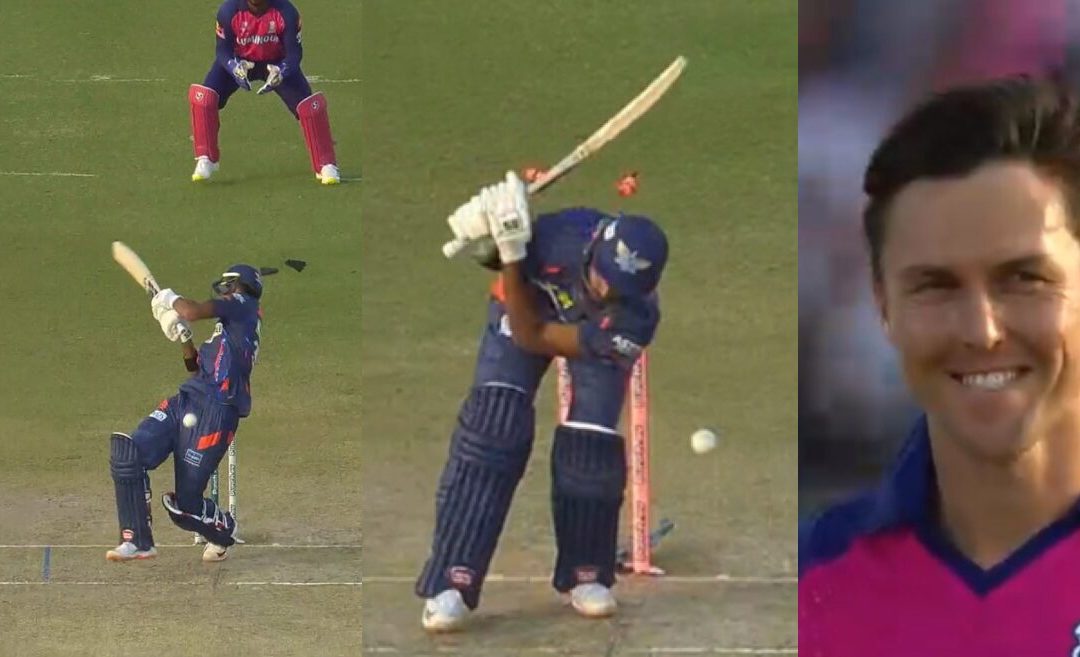 IPL 2024 [WATCH]: Trent Boult breaks Devdutt Padikkal’s helmet, cleans him up on next ball