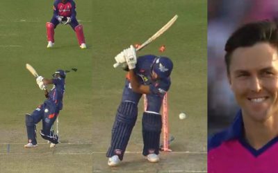 IPL 2024 [WATCH]: Trent Boult breaks Devdutt Padikkal’s helmet, cleans him up on next ball