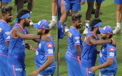 IPL 2024 [WATCH]: Amid rumours of rift, Hardik Pandya warmly hugs Rohit Sharma during MI’s practice session