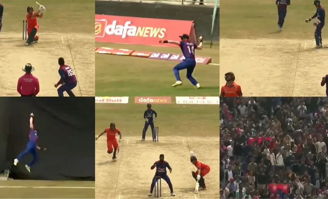 WATCH: Nepal’s Kushal Bhurtel turns a likely six into an extraordinary run-out in a shocking display of athleticism – NEP vs NED
