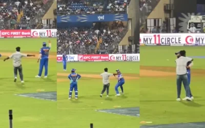 WATCH: Rohit Sharma gets scared after a fan breach security to meet him during MI vs RR game | IPL 2024