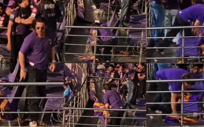 WATCH: Shah Rukh Khan wins the internet with his heartwarming gesture of picking up fallen KKR flags | IPL 2024