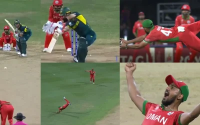 WATCH: Aqib Ilyas takes an extraordinary catch to dismiss Glenn Maxwell for a golden duck | AUS vs OMN, T20 World Cup 2024