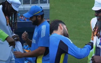 T20 World Cup 2024 [WATCH]: Chris Gayle gets autographs from Virat Kohli, Rohit Sharma and Babar Azam ahead of IND vs PAK game