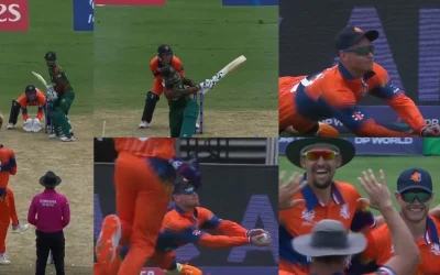 BAN vs NED [WATCH]: Sybrand Engelbrecht pulls off a breathtaking diving catch to dismiss Litton Das in T20 World Cup 2024