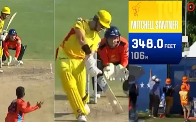 WATCH: Mitchell Santner hits a mammoth 106-metre six during SFU vs TSK match in MLC 2024