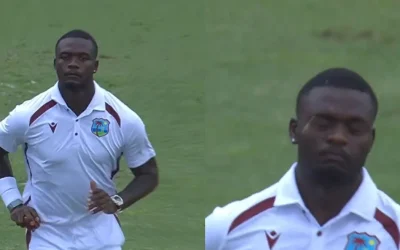 WI vs SA [WATCH]: Jayden Seales escapes injury scare after a dragonfly strikes his eye while bowling in the 2nd Test