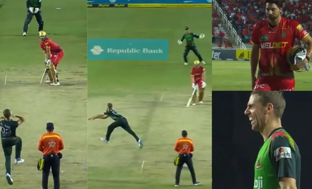 WATCH: Anrich Nortje takes a stunning caught and bowled to dismiss Tim David in the CPL 2024