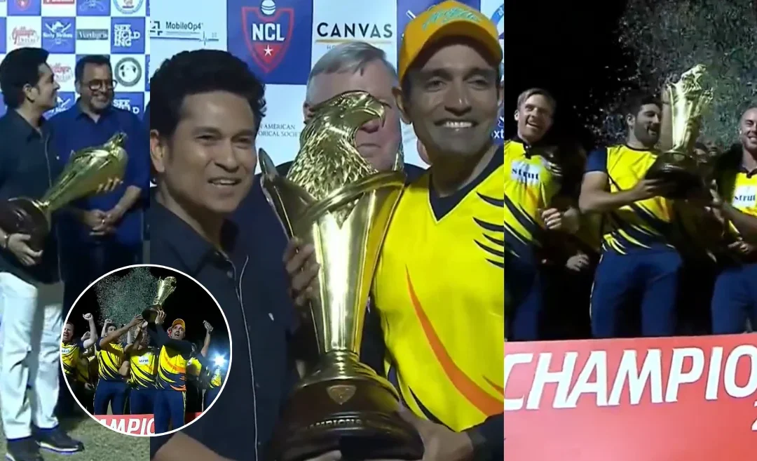 WATCH: NCL 2024 winners Chicago CC receives the trophy from cricket icon Sachin Tendulkar