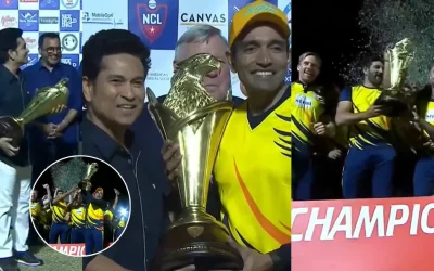 WATCH: NCL 2024 winners Chicago CC receives the trophy from cricket icon Sachin Tendulkar