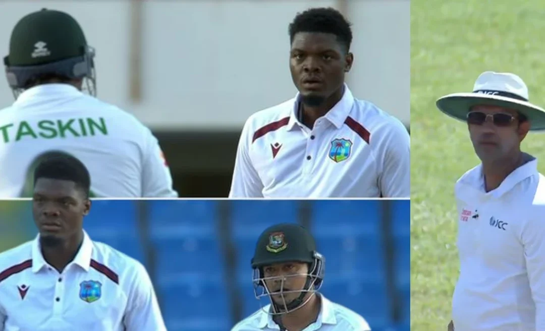 WI vs BAN 2024: Alzarri Joseph and Taskin Ahmed exchange heated words before bad light halts play on Day 3 of 1st Test