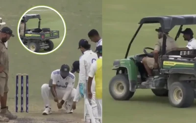 AUS-A vs IND-A [WATCH]: Mukesh Kumar repairs the pitch while Manav Suthar enjoys a ride with the groundsmen