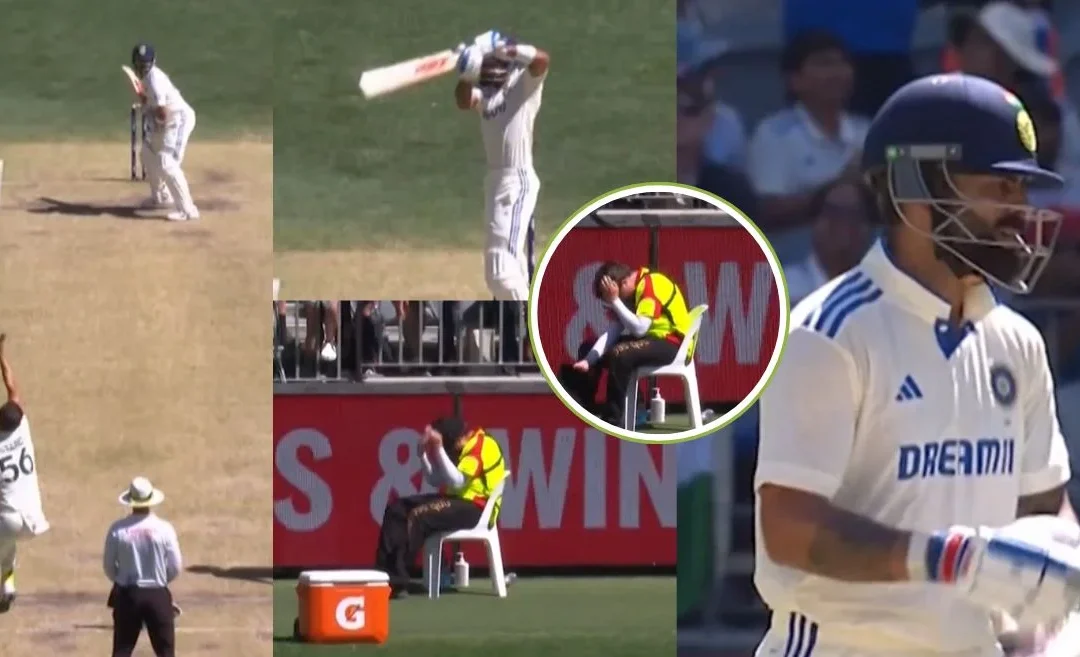 AUS vs IND [WATCH]: Virat Kohli’s powerful six hits a security guard in an unexpected incident on Day 3 of the Perth Test