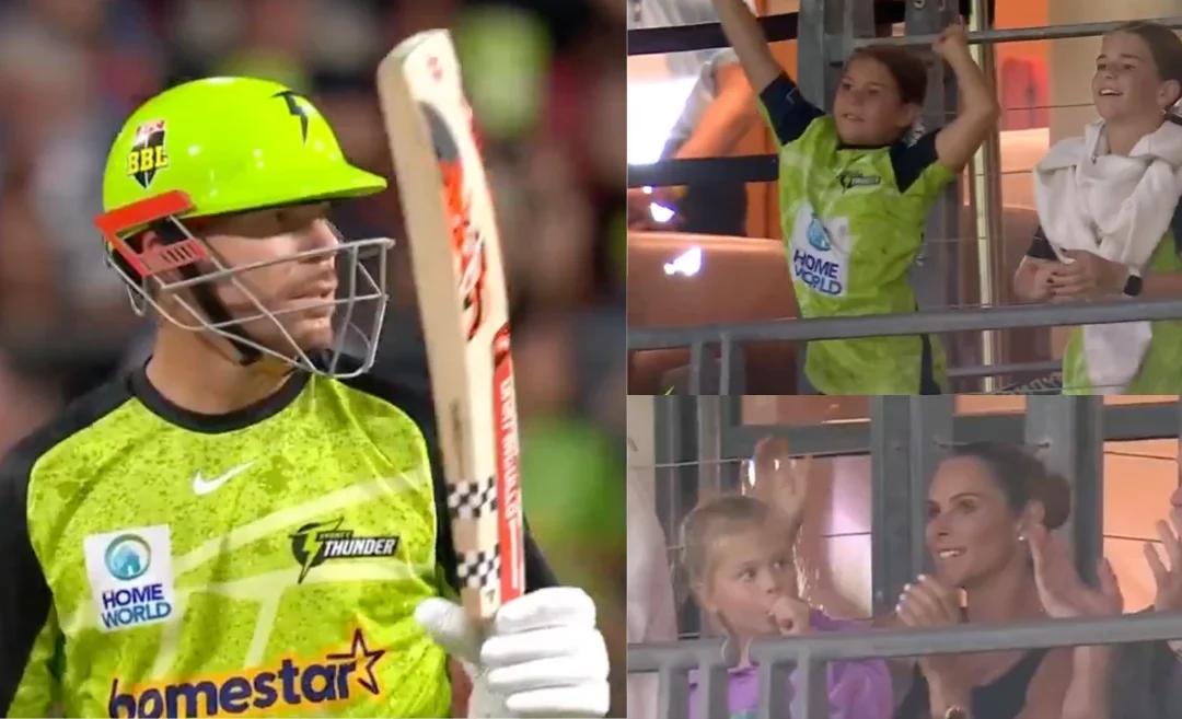 WATCH: David Warner smacks his first BBL fifty in 11 years; wife and daughters radiate pride