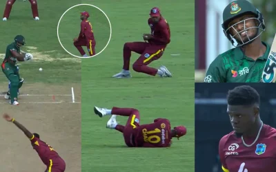 WI vs BAN [WATCH]: Roston Chase pulls off an outstanding catch to dismiss Tanzid Hasan in 1st ODI