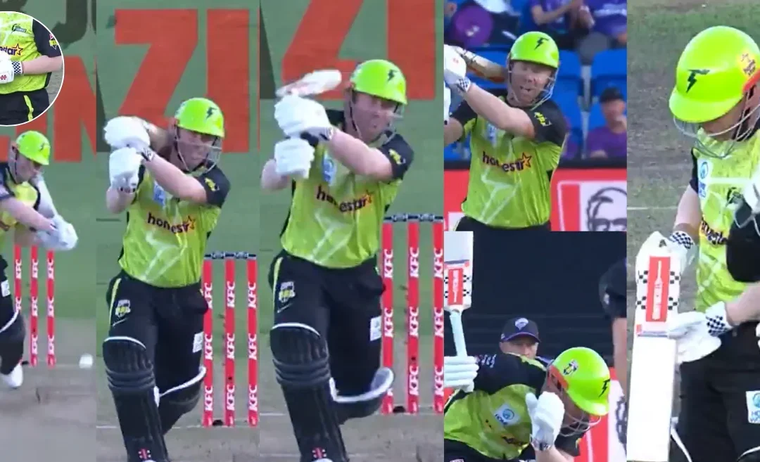 WATCH: David Warner breaks his bat and accidentally strikes himself on the head in BBL|14