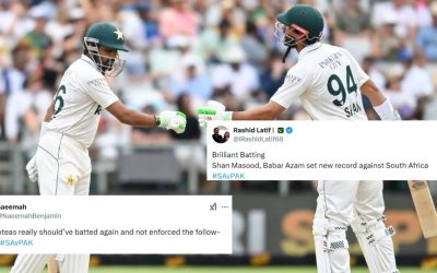 Fans erupt as Babar Azam and Shan Masood’s towering partnership keeps Pakistan alive after follow-on by South Africa in the Cape Town Test