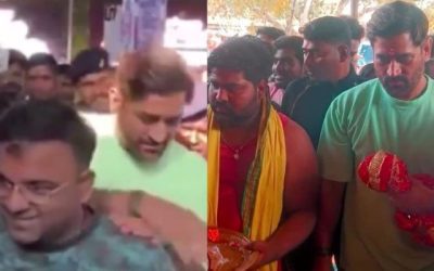 खास मंदिर में दर्शन करने पहुंचे MS Dhoni, भारी भीड़ के बीच की दोस्त संग पाठ-पूजा