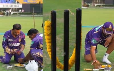 केकेआर टीम ने की पहले पाठ-पूजा, उसके बाद मैदान पर किया काम दूजा